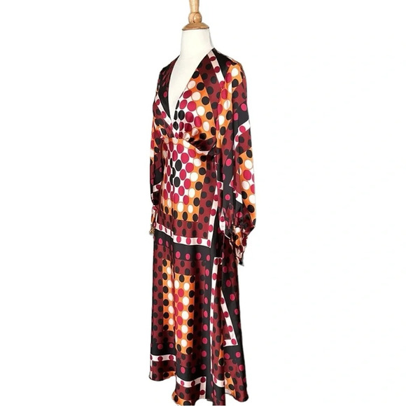 ZARA Retro 70s MIDI Dress Satin Effect Polka Dot Earth Tones, Size Small NWT - Picture 7 of 16